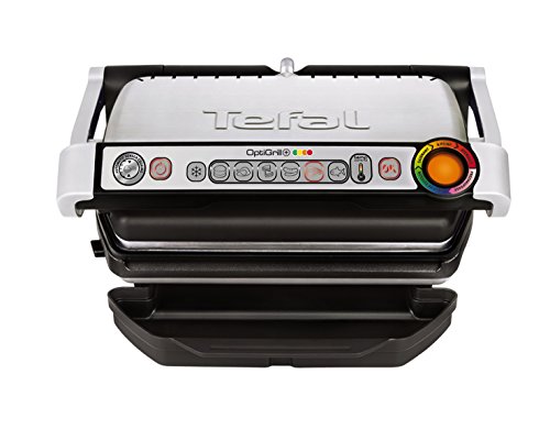 Tefal Optigrill GC712D12 - Plancha Grill 2000 W, 6 modos de cocción y 4 temperaturas ajustables con indicador del progreso, sensor de grosor, bandejas extraíbles y desmontables aptas para lavavajillas