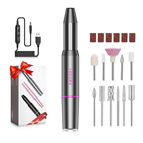 Tesoky Torno para Uñas, Lima de Uñas Profesionales con Set de 11 Tipos de Brocas de Pulido Pedicura, Lima Electrica Uñas de Vlocidad Ajustable para Manicura Pedicura, Set de Manicura para Salón DIY Tesoky Torno para Uñas, Lima de Uñas Profesionales con Set de 11 Tipos de Brocas de Pulido Pedicura, Lima Electrica Uñas de Vlocidad Ajustable para Manicura Pedicura, Set de Manicura para Salón DIY