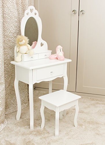 Tocador con taburete y espejo de niñas | Tocadores de maquillaje para niños pequeños, ideal para niñas de 3 a 7 años | Tocador blanco, Mesa de Maquillaje con 3 cajones, juguetes de niñas tocador Tocador con taburete y espejo de niñas | Tocadores de maquillaje para niños pequeños, ideal para niñas de 3 a 7 años | Tocador blanco, Mesa de Maquillaje con 3 cajones, juguetes de niñas tocador