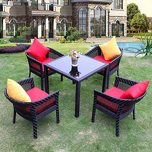 Todo Tipo de Clima Patio Conjuntos de Muebles Liquidación de 5 Piezas Silla del Patio Bistro Tabla Lawn Patio Patio Porche Muebles,4 Chair,Square Coffee Table