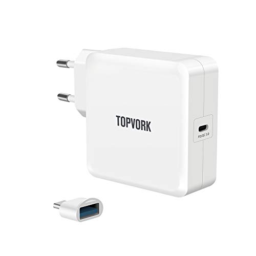 TOPVORK PowerPort I USB-C 65W Cargador de alimentación USB con 1 puerto USB Tipo-C Entrega de energía 3.0 para MacBook, Dell, Xiaomi Air, Huawei Matebook, HP Spectre, Thinkpad, Laptop Typ C, teléfonos