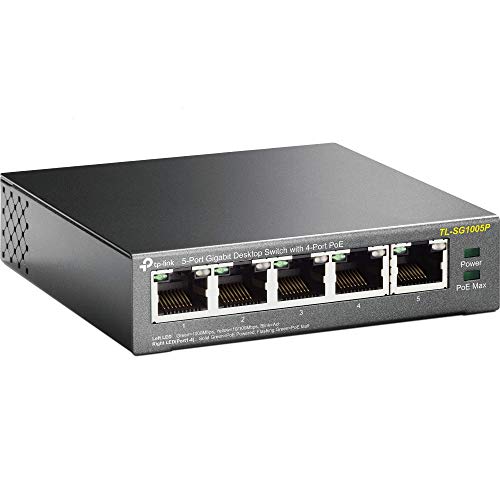 TP-Link 5 Puertos Gigabit PoE Switch | 4 Puertos PoE 56W | 802.3af Obediente |Puertos blindados | Optimización de tráfico | Plug and Play |Fuerte Carcasa Metálica (TL-SG1005P) TP-Link 5 Puertos Gigabit PoE Switch | 4 Puertos PoE 56W | 802.3af Obediente |Puertos blindados | Optimización de tráfico | Plug and Play |Fuerte Carcasa Metálica (TL-SG1005P)