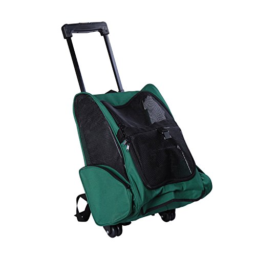 Transportin Carrito Perro 2 en 1 Mochila Carrito 35x27x49 cm Mascotas Perro Gato Verde