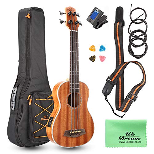 Uk Dream® Ukulele of Electric Acoustic Bass, Kits completos para principiantes y avanzados Uke Starter de Sopele Sapele Wood Hawaii para niños y estudiantes, 30 pulgadas (concierto, abeto) UB113