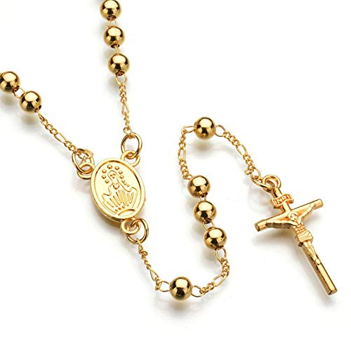 USUASI - Collar con colgante de rosario de cruz de plata y oro para mujer y hombre con cuentas de Jesús