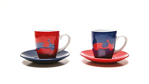Vespa VPCE55 - Juego de Tazas de café (2 Unidades, en Caja de Regalo), Color Rojo y Azul