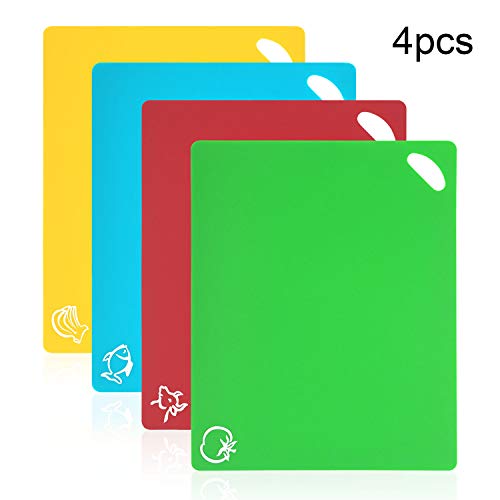 Vicloon Tablas de Cortar de Plástico, Juego de 4 Tablas de Cocina de Flexible con Color Diferente, Iconos de Alimentos y Manijas, Alimento Tablas de Cortar Antideslizante para Lavavajillas Vicloon Tablas de Cortar de Plástico, Juego de 4 Tablas de Cocina de Flexible con Color Diferente, Iconos de Alimentos y Manijas, Alimento Tablas de Cortar Antideslizante para Lavavajillas