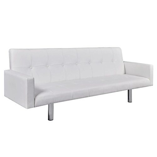 vidaXL Sofá Cama con Reposabrazos de Cuero Artificial Blanco Sillón Extendible