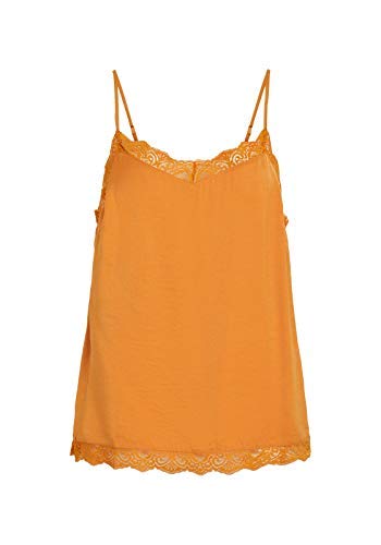 Vila NOS Vicava Lace Singlet-Noos Camiseta sin Mangas, Naranja (Golden Oak Golden Oak), Medium para Mujer