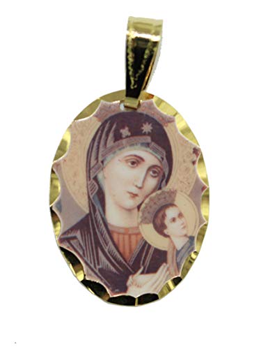 Virgen del Perpetuo Socorro – Medalla de nuestra señora de perpetuo Socorro colgante 14 K chapado en oro, con 18 pulgadas cadena