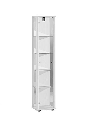 Vitrina Mueble de pared 176x37x33 cm en color blanco con iluminación con 4 estantes de vidrio