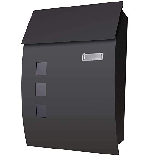 Voluker Buzón correos exterior,45x 10 x 32 cm,Buzón de exterior,Buzón exterior acero inoxidable,Negro