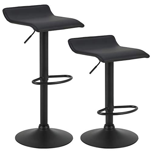 WOLTU 2X Taburete de Bar Acero Cromado Piel Sintética Sillas Alta Taburete Cocina Silla de Comedor, Paquete de 2 Unidades Negro