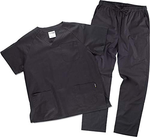 Work Team Uniforme Sanitario, con elástico y cordón en la Cintura, Casaca y Pantalon Unisex Negro M