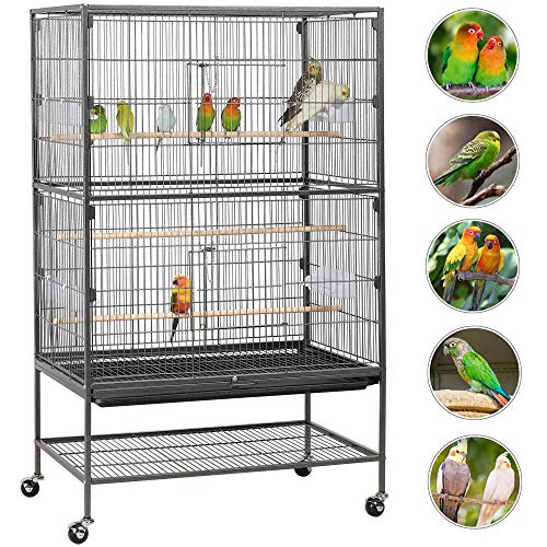 Yaheetech Jaula Grande Jaula para Pájaros Jaula para Mascota con Ruedas 52 cm x 79 cm x 131 cm