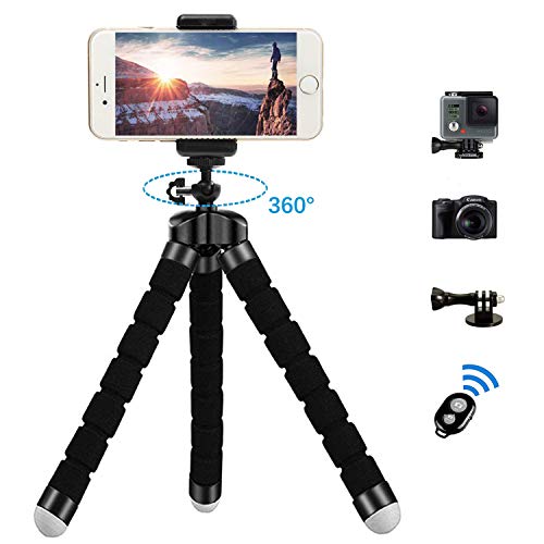 Zommuei - Mini Trípode, Móvil Flexible con Bluetooth Control Remoto y Adaptador Smartphone, Piezas Gopro Portátil Trípode con Tornillo 1/4'' (iPhone, Samsung, Huawei, GoPro, Cámara Digital) Zommuei - Mini Trípode, Móvil Flexible con Bluetooth Control Remoto y Adaptador Smartphone, Piezas Gopro Portátil Trípode con Tornillo 1/4'' (iPhone, Samsung, Huawei, GoPro, Cámara Digital)