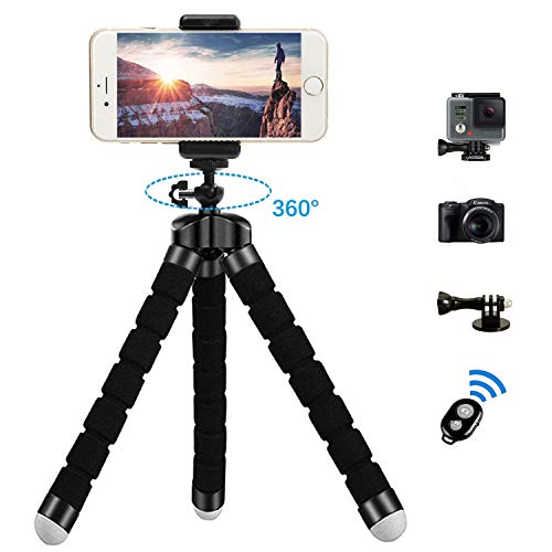 Zommuei - Mini Trípode, Móvil Flexible con Bluetooth Control Remoto y Adaptador Smartphone, Piezas Gopro Portátil Trípode con Tornillo 1/4'' (iPhone, Samsung, Huawei, GoPro, Cámara Digital)