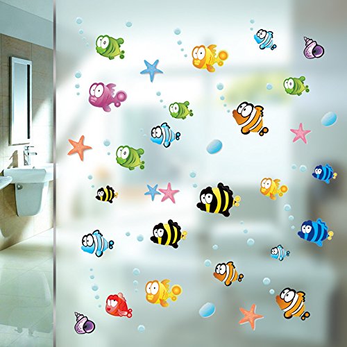 Zooarts Ocean Sea Bubble Fishes Removable Space Bathroom Window Wall Sticker Decals Vinyl Decor Children's Room Nursery Mural