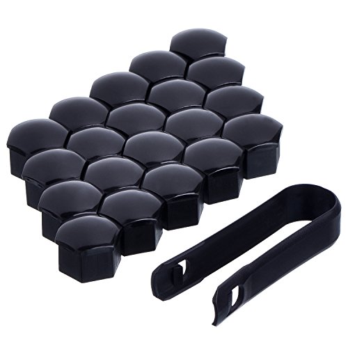 20 Piezas Tapa de Tuerca de Rueda Universal Cubierta de Tuerca de Neumático con Herramienta de Removedor Set para Coches (Negro, 17 mm)