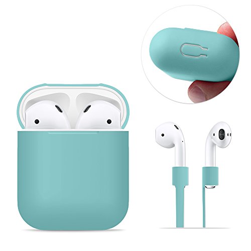 AirPods Case Protective, FRTMA Silicone Skin Case with Sport Strap for Apple AirPods (Ice Sea Blue)