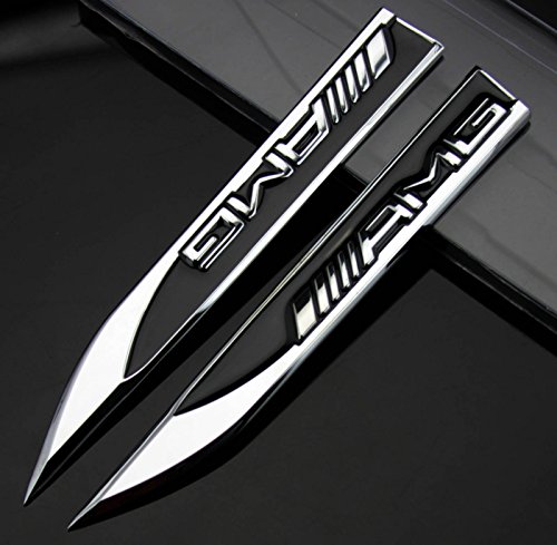 AMG - Emblema autoadhesivo con diseño de cuchillo de metal (2 unidades) para vehículos AMG Serie A, B, C, E, S, R (color negro).