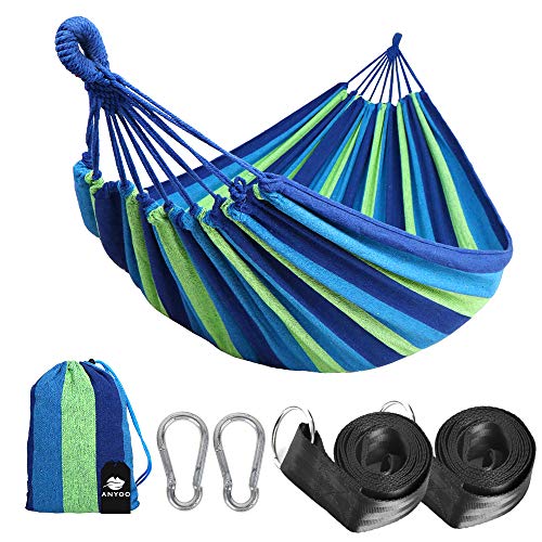 Anyoo Hamaca de Algodón para Jardín al Aire Libre Cama Portátil de Lona con Cuerdas para Acampar Capacidad de 200 Kg Peso Ligera con Bolsa para Jardín Patio Trasero Playa Mochileros Anyoo Hamaca de Algodón para Jardín al Aire Libre Cama Portátil de Lona con Cuerdas para Acampar Capacidad de 200 Kg Peso Ligera con Bolsa para Jardín Patio Trasero Playa Mochileros