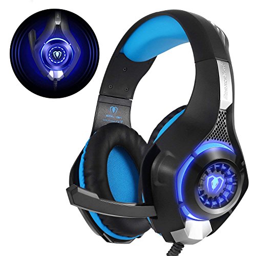 Beexcellent GM-1 - Auriculares Gaming para PS4, PC, Xbox one, PlayStation - Psone, Cascos Ruido Reducción de Diademas Cerrados Profesional con Micrófono Limpio Sonido 3.5mm, Azul