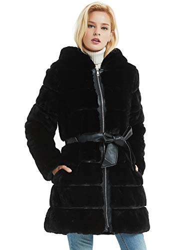 Bellivera Abrigo para Invierno de Piel Sintética con Capucha y 2 Bolsillos, 2 Colores, Abrigo de Pakar con Cinturón, Negro, XL Bellivera Abrigo para Invierno de Piel Sintética con Capucha y 2 Bolsillos, 2 Colores, Abrigo de Pakar con Cinturón, Negro, XL