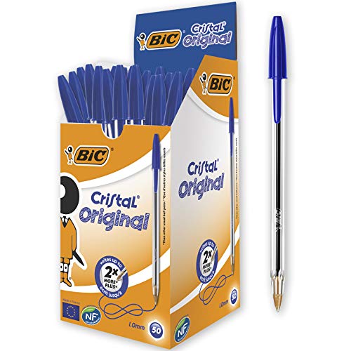 BIC Cristal Original - Caja de 50 unidades, bolígrafos punta media (1,0 mm), color azul BIC Cristal Original - Caja de 50 unidades, bolígrafos punta media (1,0 mm), color azul