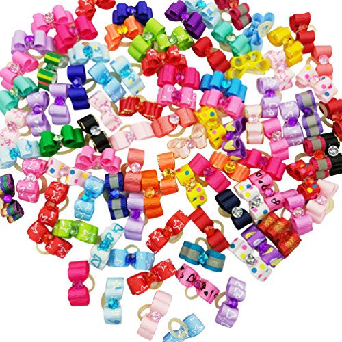 BIPY - Lote de 50 lazos para el pelo de perros pequeños con bandas elásticas de goma para perrito y gatito en la parte superior, accesorios de aseo para el pelo largo, cachorro y gato BIPY - Lote de 50 lazos para el pelo de perros pequeños con bandas elásticas de goma para perrito y gatito en la parte superior, accesorios de aseo para el pelo largo, cachorro y gato