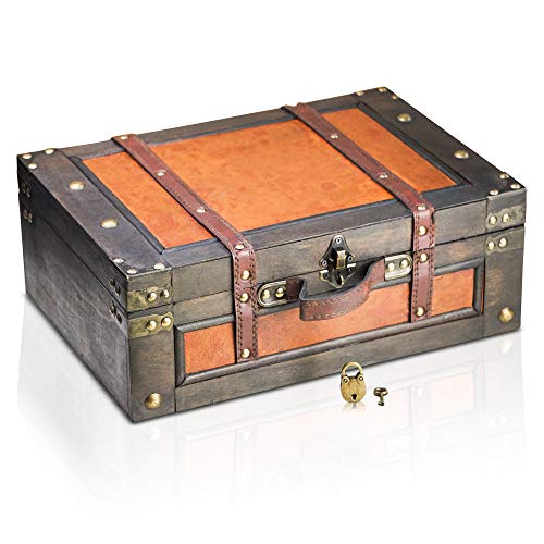 Brynnberg Caja de Madera Marco 38x27x14cm - Cofre del Tesoro Pirata de Estilo Vintage - Hecha a Mano - Diseño Retro - joyero - con candado Brynnberg Caja de Madera Marco 38x27x14cm - Cofre del Tesoro Pirata de Estilo Vintage - Hecha a Mano - Diseño Retro - joyero - con candado