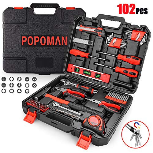 Caja Herramientas 102 en 1, POPOMAN Maletín de Herramientas Portátil 102 Piezas, Destornillador con Cuchillo de Martillo, Herramientas Mecánicas para Reparaciones Diarias, Perfecto Hogar y Oficina