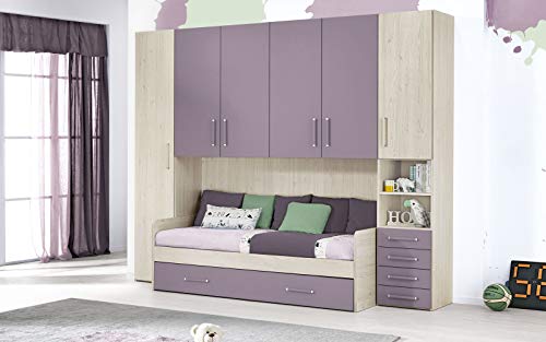 Dafnedesign.Com – Habitación completa con puente – Efecto Altea beige, lavanda (doble cama individual y armario) (cm. 295 x 93 x 245 cm.