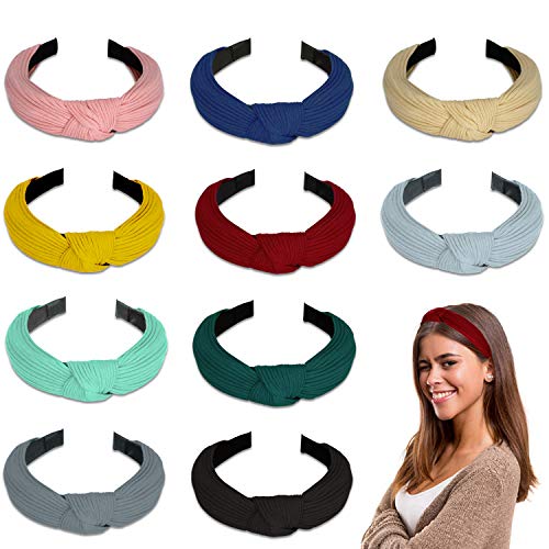 Diademas de Pelo Anchas 10 Piezas, Winpok Diademas para Mujer Elástica Turbantes Diadema de Nudo Bandas Diadema Para Mujeres 10 Colores