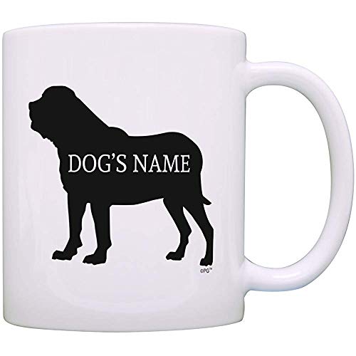 Dueño de perro personalizado Mastín de regalo Agregar perro 'con nombre Regalo de amante de perro de mascota Taza de café Taza de té Blanco