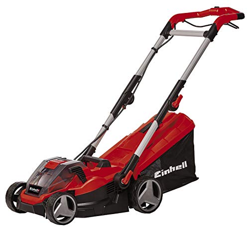 Einhell GE-CM 36/34 Li - Cortacésped inalámbrico Power X-Change (Ion de litio, 2x18V, altura de corte 5 niveles | 25-65 mm , ancho de corte 33.5 cm, incluida 2 baterías de 3,0 Ah y 2 cargadores)