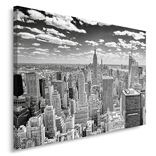 Feeby Frames, Cuadro en Lienzo, Cuadro impresión, Cuadro decoración, Canvas 80x120 cm, Nueva York PANORAME, Blanco Y Negro