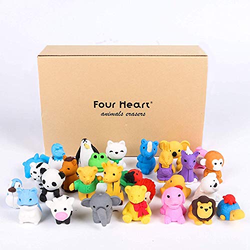 Four Heart - Juego de 30 gomas de borrar para animales, diseño aleatorio, ideal para divertirse y jugar a los niños con caja de regalo