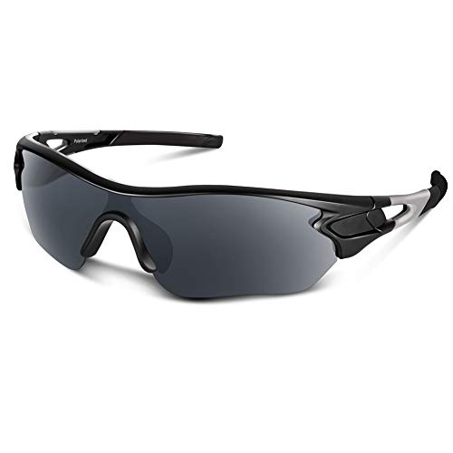 Gafas de sol polarizadas deportivas para hombres, mujeres, jóvenes, béisbol, ciclismo, correr, conducir, pescar, golf, motocicleta, tac, gafas (Negro Mate)
