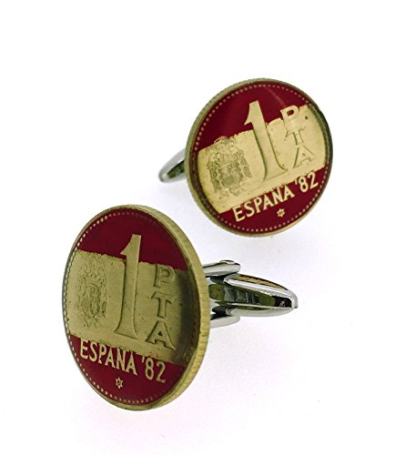 Gemelos para camisa Moneda Peseta Mundial 82 Bandera Española Gemelos para camisa Moneda Peseta Mundial 82 Bandera Española