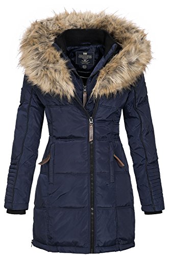 Geographical Norway Belissima - Chaqueta de invierno para mujer con capucha de piel XL azul marino S Geographical Norway Belissima - Chaqueta de invierno para mujer con capucha de piel XL azul marino S