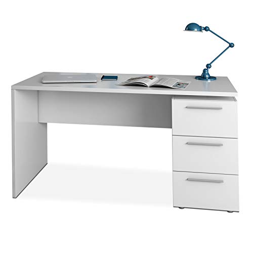 Habitdesign 004605A - Mesa de despacho 3 cajones, Mesa Escritorio Color Blanco Artik, Modelo Stylus, Medidas: 74 x 138 x 60 cm de Fondo Habitdesign 004605A - Mesa de despacho 3 cajones, Mesa Escritorio Color Blanco Artik, Modelo Stylus, Medidas: 74 x 138 x 60 cm de Fondo