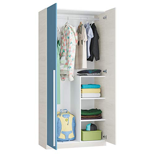 Habitdesign 0A7437Y - Armario Juvenil 2 Puertas, Color Blanco Alpes y Azul, Medidas: 200 cm (Alto) x 90 cm (Ancho) x 52 cm (Fondo) Habitdesign 0A7437Y - Armario Juvenil 2 Puertas, Color Blanco Alpes y Azul, Medidas: 200 cm (Alto) x 90 cm (Ancho) x 52 cm (Fondo)