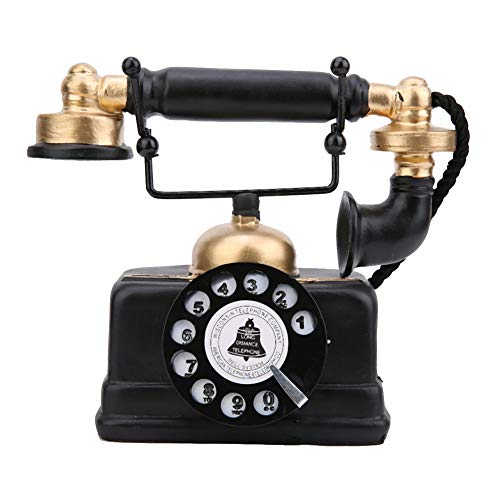 HelloCreate - Adorno de escritorio, diseño vintage retro antiguo teléfono fijo con cable, decoración de escritorio para el hogar