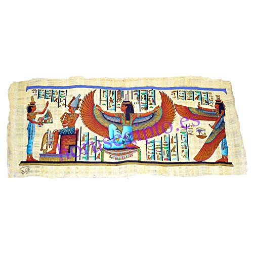Horus Artesanía de Egipto ofrece Papiro reproducción del antiguo Egipto, original hecho y pintado a mano en El Cairo, ISIS, Hathor diosa del amor 80 x 32 cm