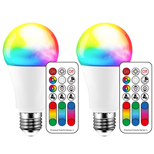 iLC Bombillas Colores RGBW Lámpara LED Bombilla Regulable Cambio de Color Blanco Cálido 2700K A60 Edison 10W Esférica E27 Casquillo Gordo - RGB 120 Colore - Equivalente de 60 Watt (Pack de 2)