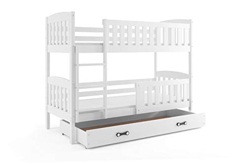 Interbeds Litera para 2 niños, Jacob, 190 * 90, con colchones, somieres y cajón Gratis, Color Blanco