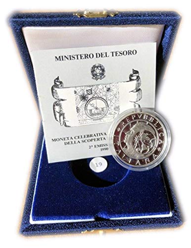 Italia 500 Leer Plata"V Centenario del Descubrimiento de América" Año 1990 Segunda emisión"Cristóbal Colombo" PROOF Fondo Espejo Una Moneta de colección Silver Coin en paquete original de la Zecca Italia 500 Leer Plata"V Centenario del Descubrimiento de América" Año 1990 Segunda emisión"Cristóbal Colombo" PROOF Fondo Espejo Una Moneta de colección Silver Coin en paquete original de la Zecca