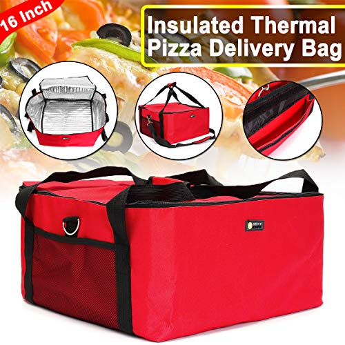 Janolia Bolsa de Pizza, Bolsa Térmica de Entrega de Pizza, 42 x 42 x 23 cm, Tenir la Pizza de 16 Pulgadas, Bolsa de Almuerzo, Bolsa de Picnic Hecho de Tela Oxford y Papel de Aluminio