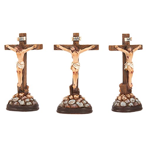 Juvale 3 Unidades Figuras de Jesús Cruz Crucifijo – de Mesa decoración Santa Católica Cruces, Figuras de Resina de la crucifixión de Cristo – 1,7 x 3,6 x 1,25 Pulgadas